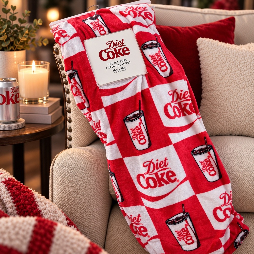 Diet Coke Velvet Soft Throw Blanket Red White Checkered 60 x 70 Soda Coca-Cola